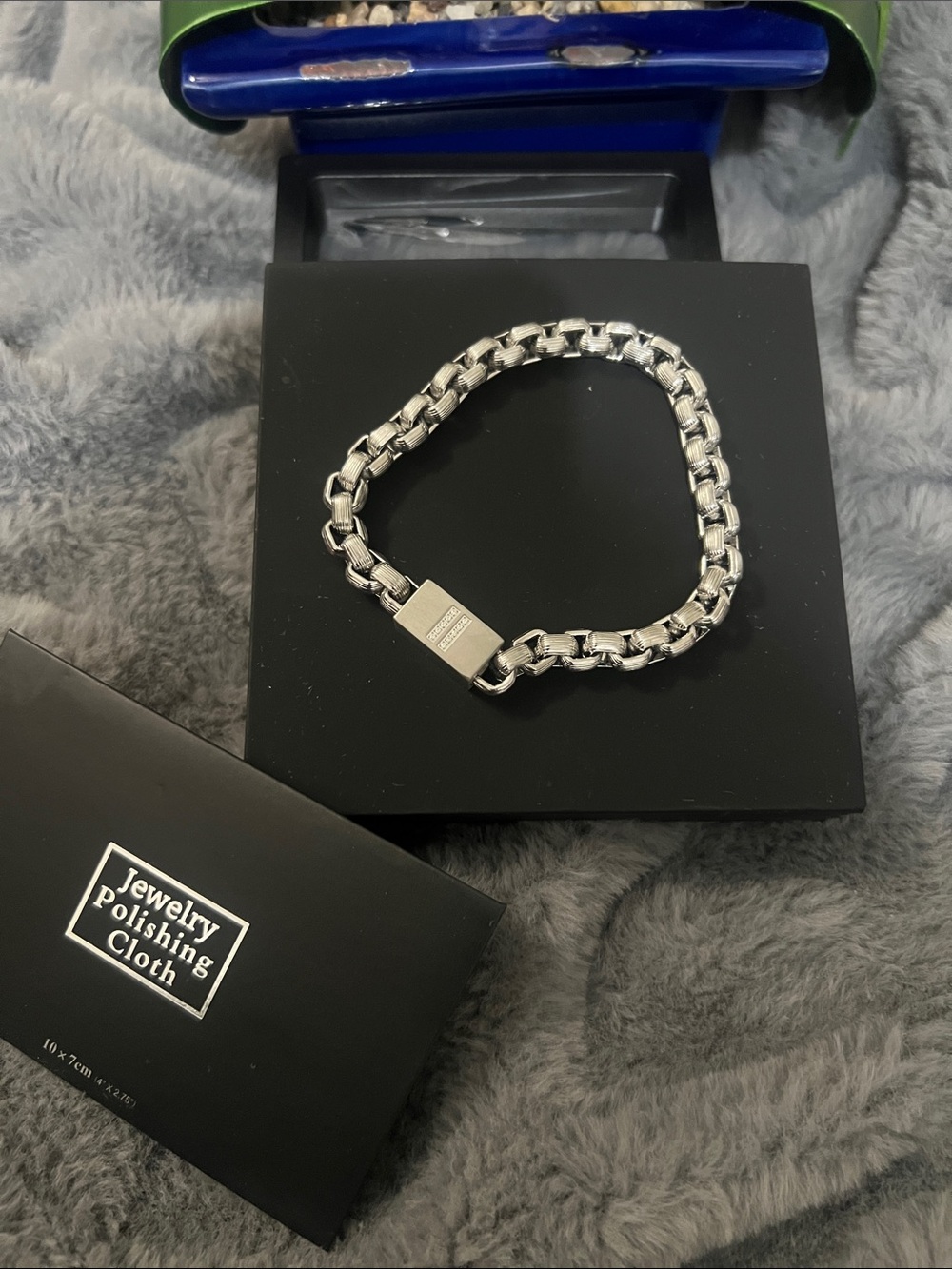 Men Sterling-Style Silver Box Chain Bracelet - Unbranded NWOT retail $45